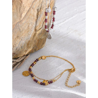 18k Gold-Plated Red Natural Stone Bracelet