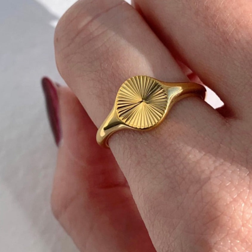 18k Gold Plated Minimalist Round Textured Ring