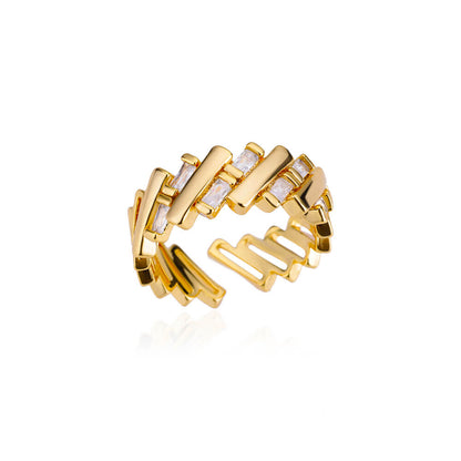 Adjustable 18k Gold Plated Diagonal Chip Ring