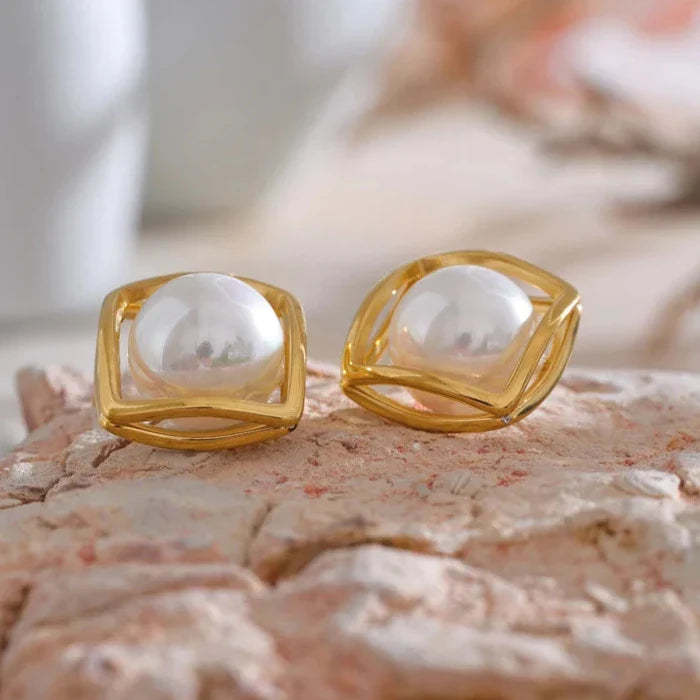 18k Gold-Plated Square Pearl Earrings