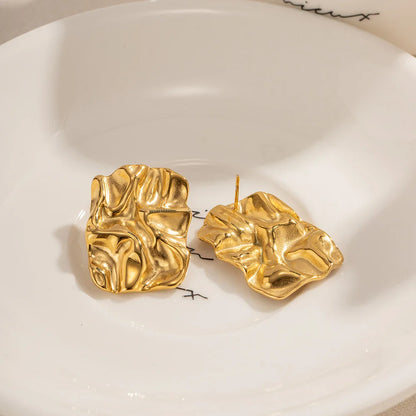 18k Gold-Plated Textured Square Earrings