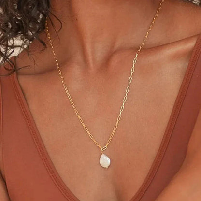 18k Gold-Plated Natural Pearl Minimalist Chain Necklace