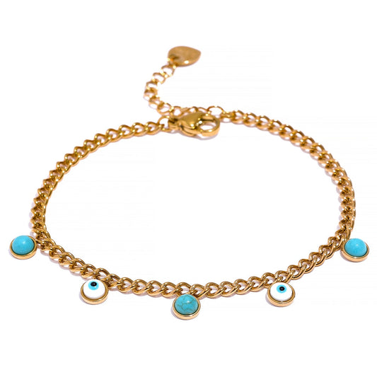 18k Gold Plated Bracelet – Evil Eye with Turquoise Stone
