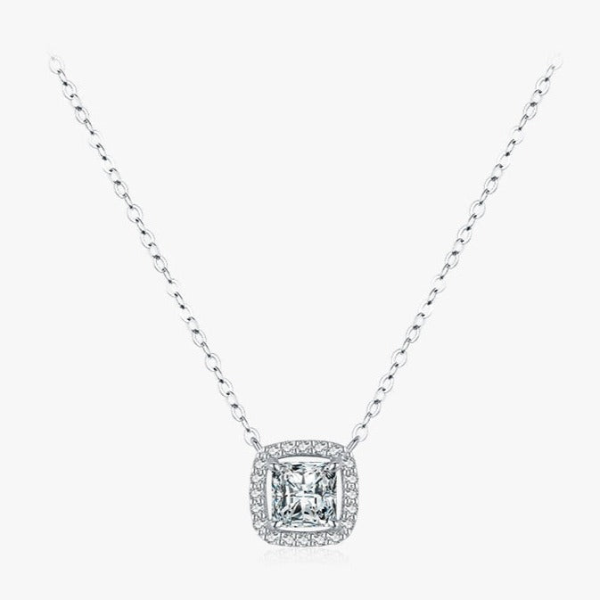 Double Square Zirconia Pendant Necklace in 925 Sterling Silver
