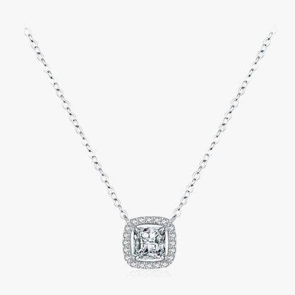 Double Square Zirconia Pendant Necklace in 925 Sterling Silver