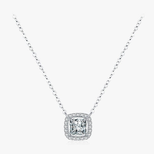 Double Square Zirconia Pendant Necklace in 925 Sterling Silver