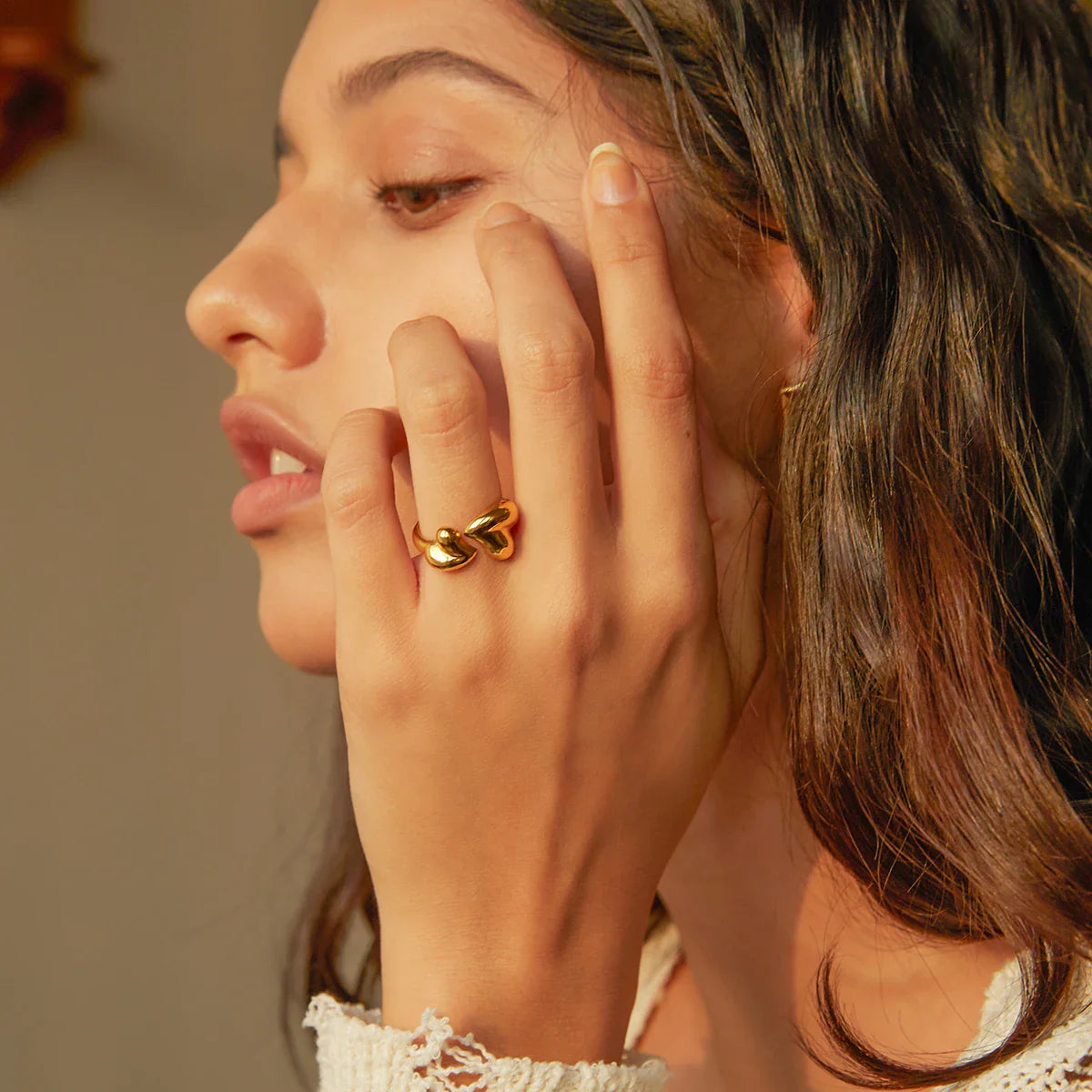 18k Gold-Plated Minimalist Double Heart Ring