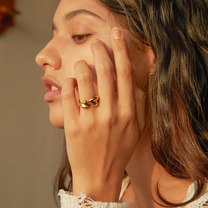 18k Gold-Plated Minimalist Double Heart Ring