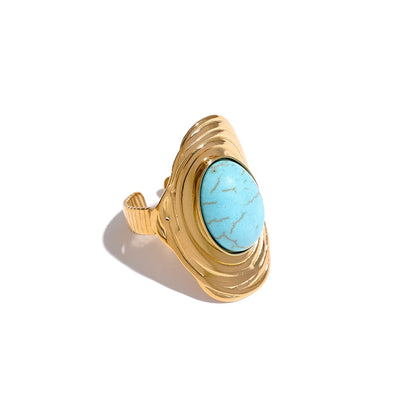 18k Gold Plated Adjustable Hyperbolic Ring with Natural Stones