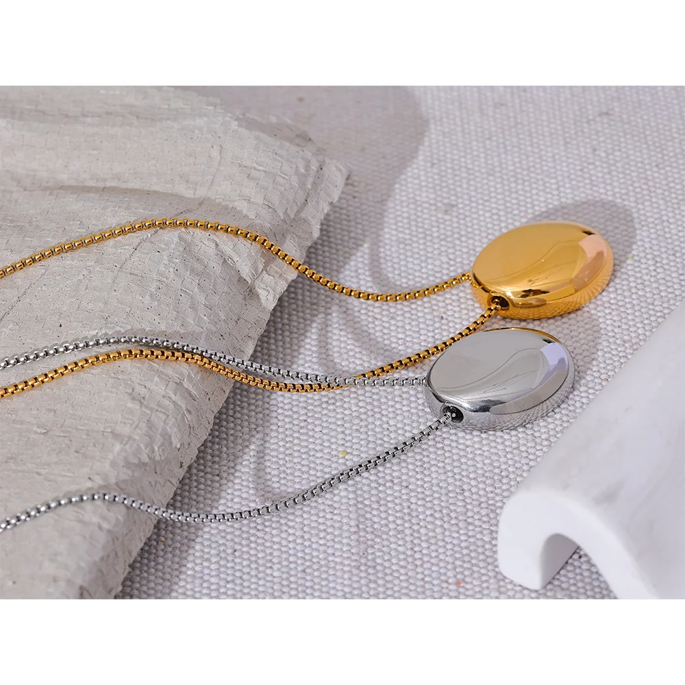 18k Gold-Plated Minimalist Oval Long Necklace