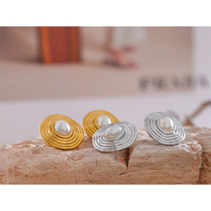 18k Gold-Plated Round Pearl Earrings