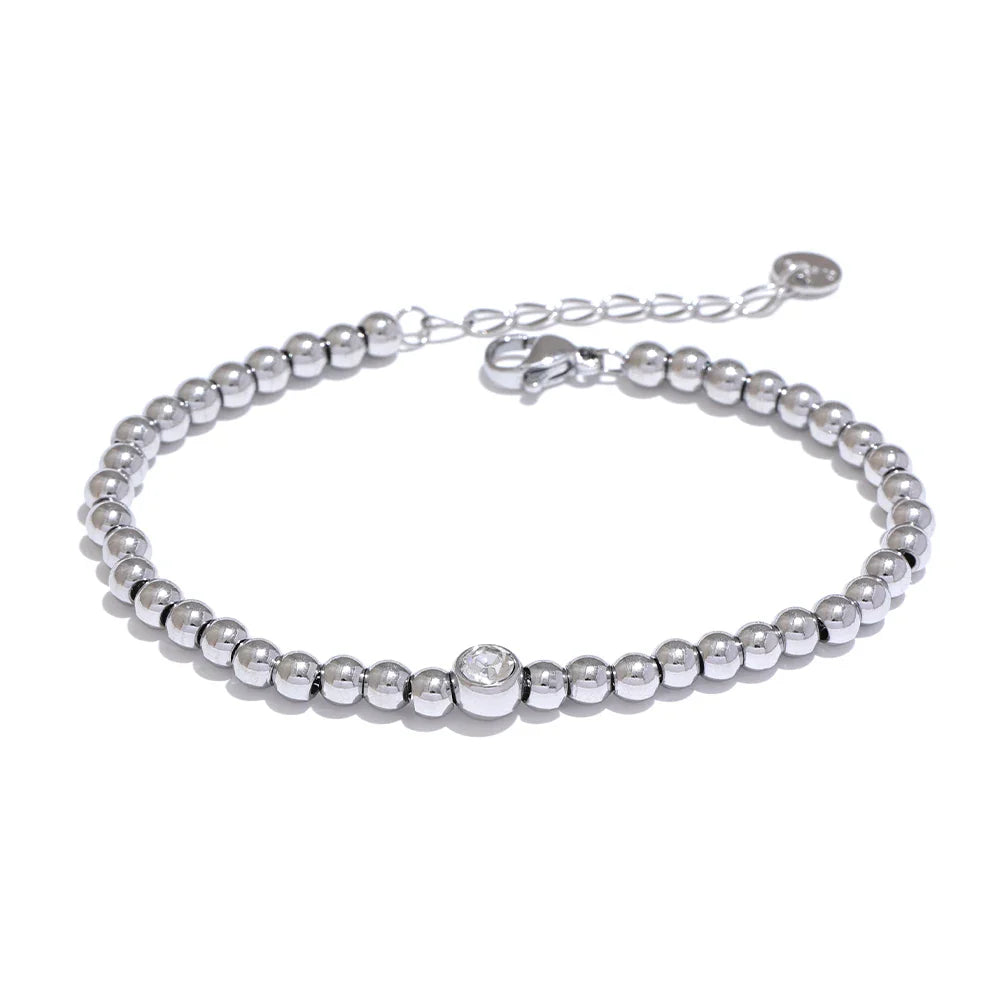18k Gold-Plated Beaded Bracelet with Zirconia Detail