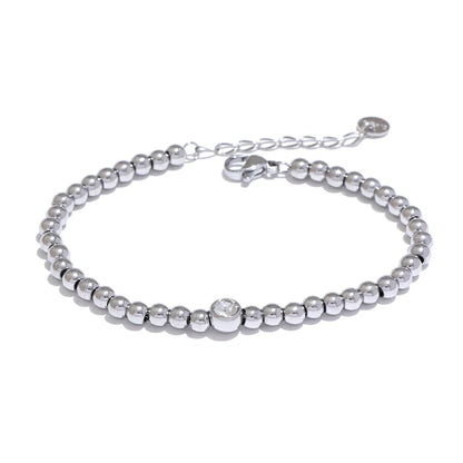18k Gold-Plated Beaded Bracelet with Zirconia Detail