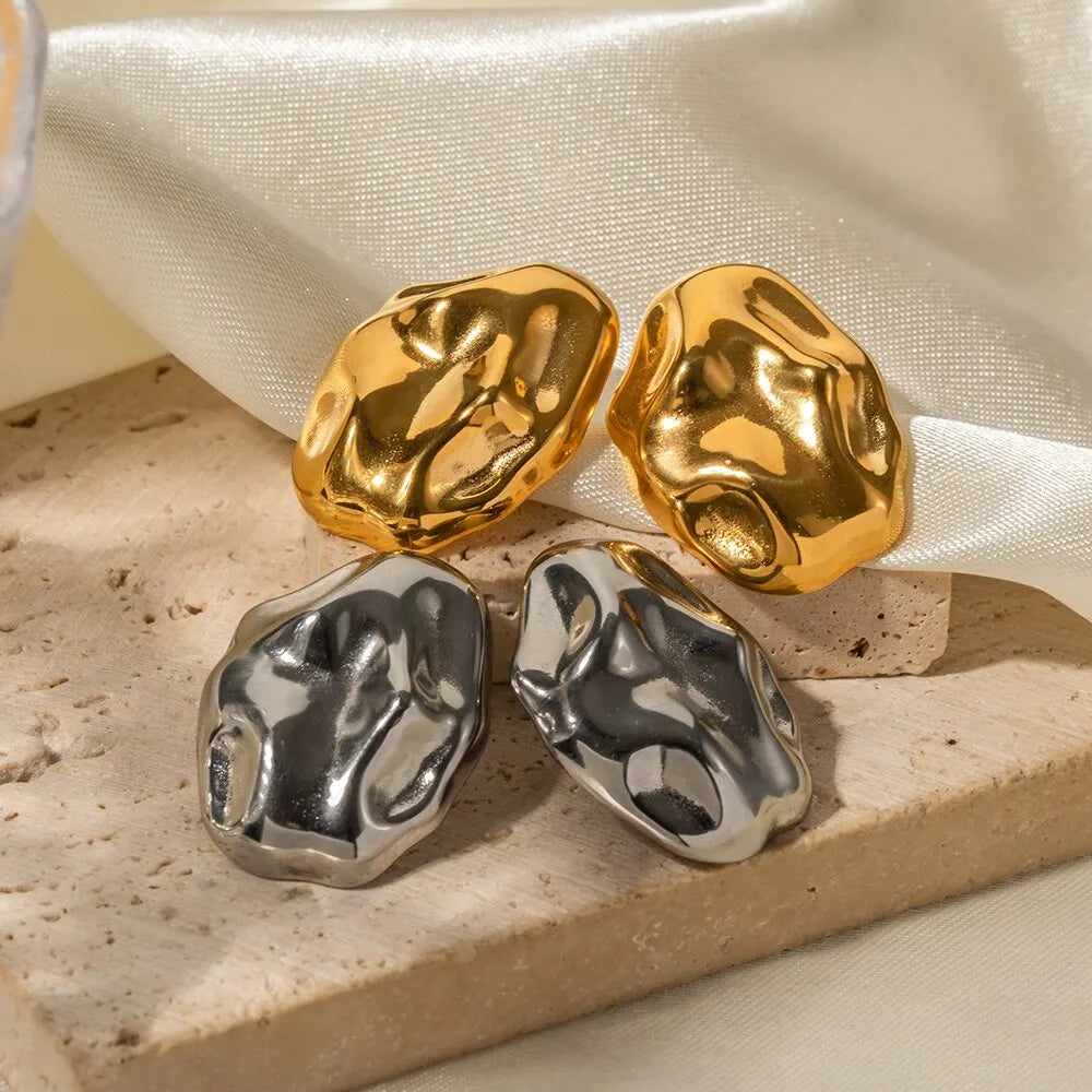 18k Gold-Plated Organic Oval Earrings