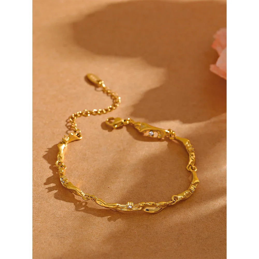 18k Gold-Plated Cracked Stone Texture Bracelet