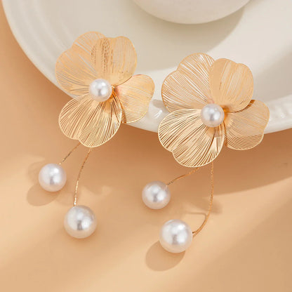 18k Gold-Plated Delicate Flower Pearl Drop Earrings