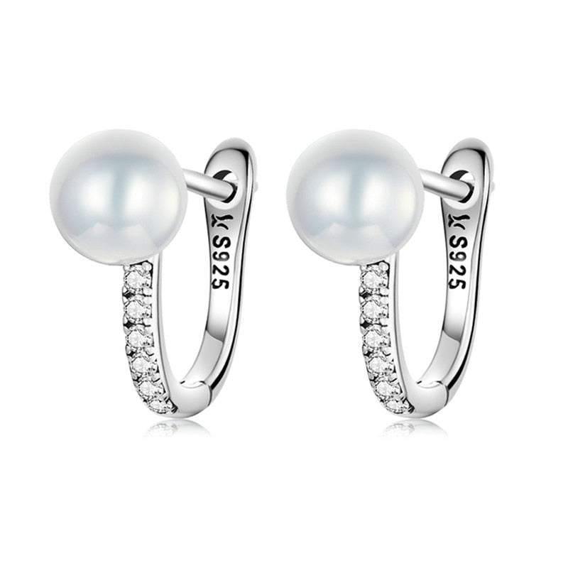 925 Sterling Silver Buckle Pearl and Zirconia Earrings
