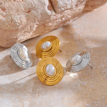 18k Gold-Plated Round Pearl Earrings