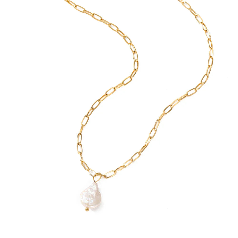 18k Gold-Plated Natural Pearl Minimalist Chain Necklace