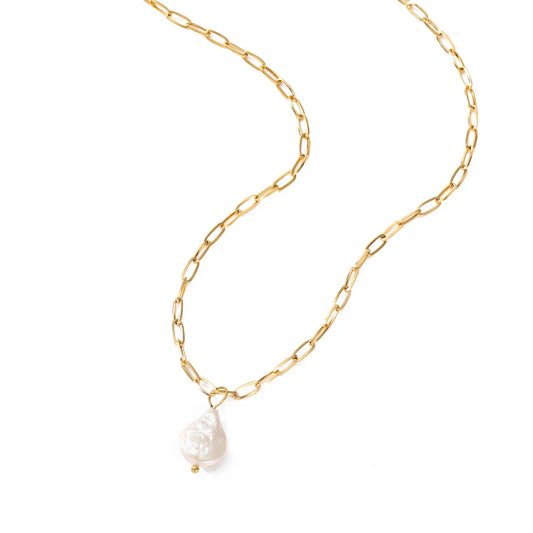 18k Gold-Plated Natural Pearl Minimalist Chain Necklace