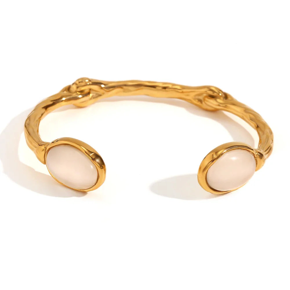 Double Organic Agate Bangle – 18k Gold-Plated