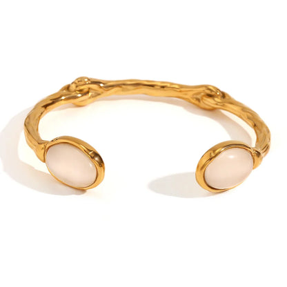 Double Organic Agate Bangle – 18k Gold-Plated