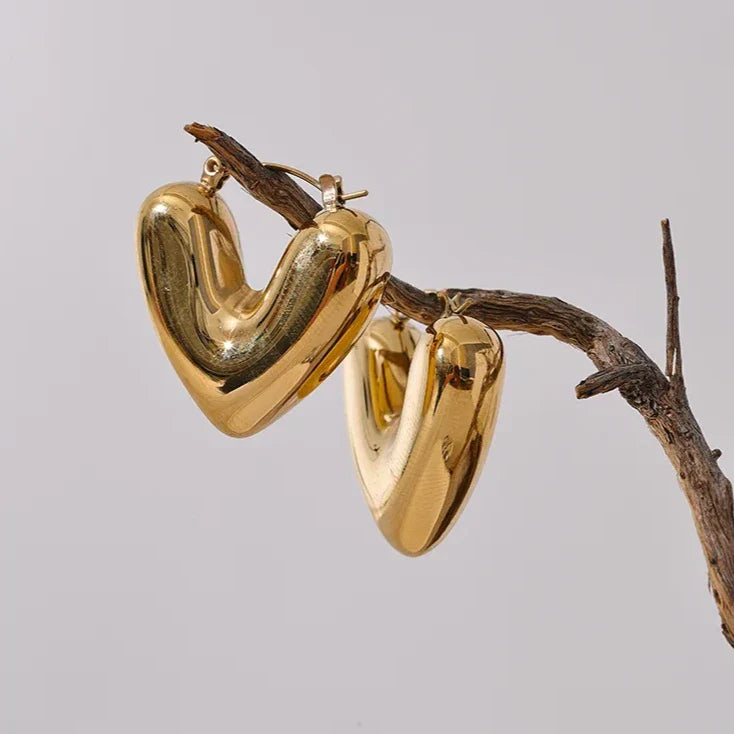 18k Gold-Plated Large Heart Earrings