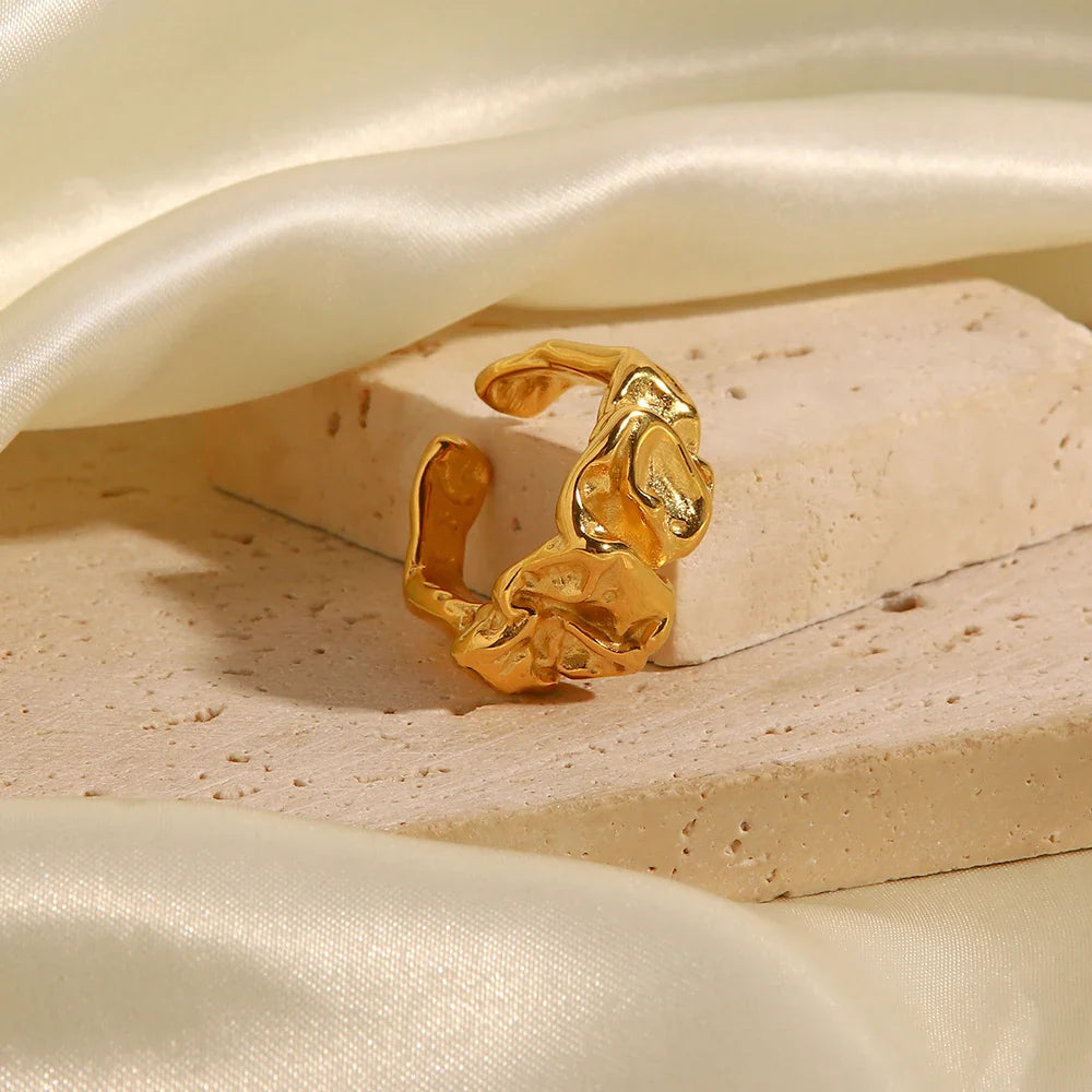 18k Gold-Plated Adjustable Minimalist Lava Texture Ring