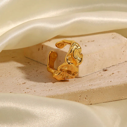18k Gold-Plated Adjustable Minimalist Lava Texture Ring
