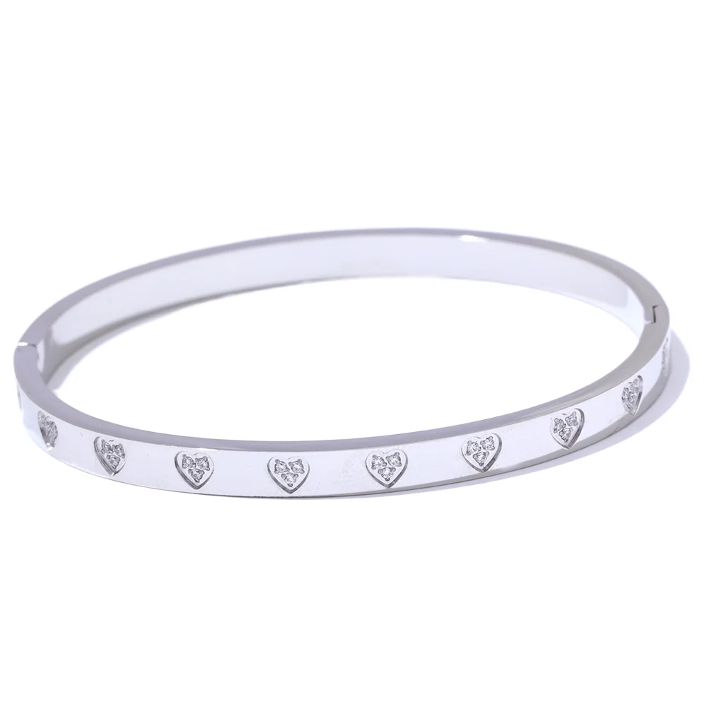 18k Gold-Plated Minimalist Hearts &amp; Zirconia Bangle