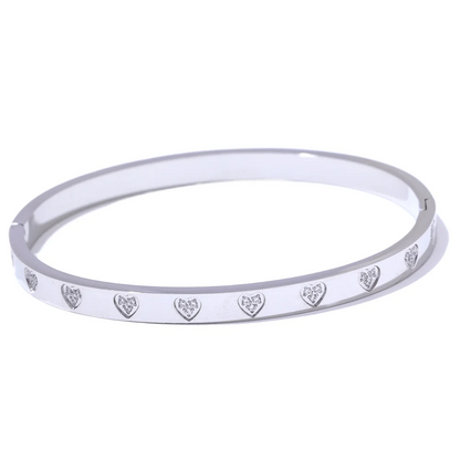 18k Gold-Plated Minimalist Hearts &amp; Zirconia Bangle
