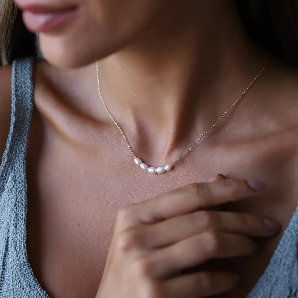 18k Gold-Plated Minimalist 5-Pearl Necklace
