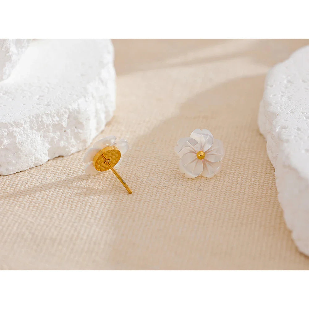 18k Gold-Plated Delicate White Flower Earrings