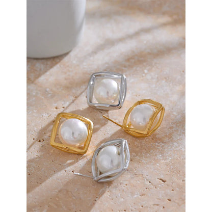 18k Gold-Plated Square Pearl Earrings