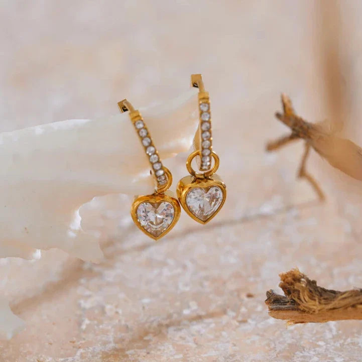 18k Gold-Plated Heart Earrings with Zirconia Pavé