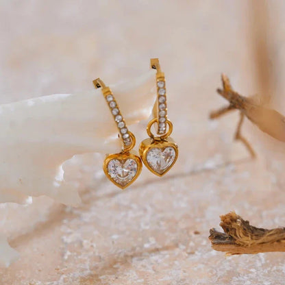 18k Gold-Plated Heart Earrings with Zirconia Pavé