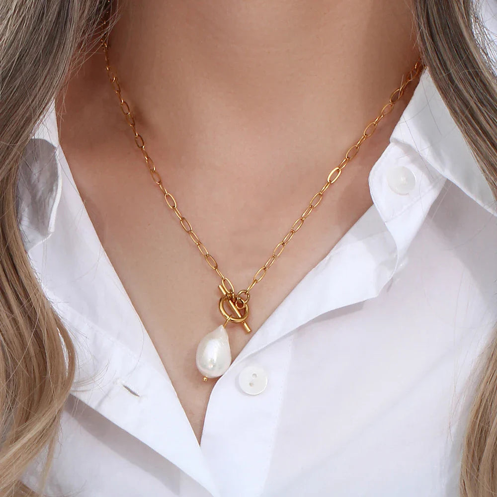18k Gold-Plated Necklace Elegant Minimalist Pearl Chain