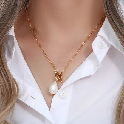 18k Gold-Plated Necklace Elegant Minimalist Pearl Chain