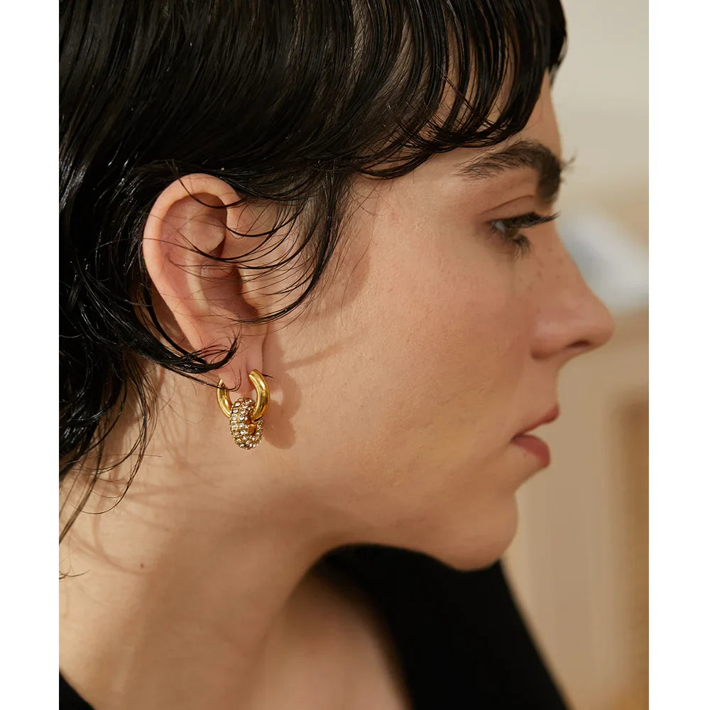 18k Gold-Plated Double Hoop Earrings with Zirconia Detailing