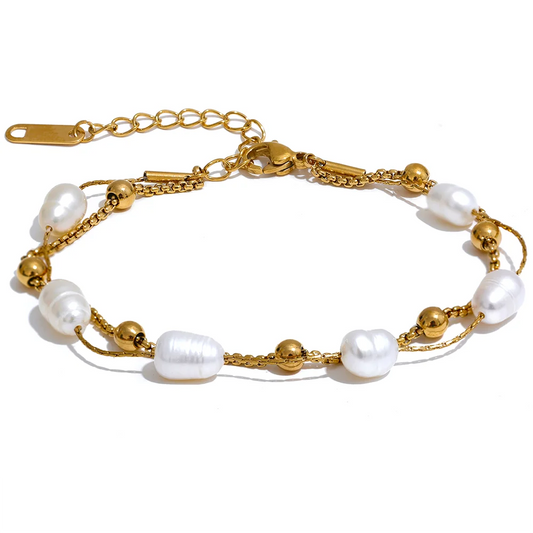 Double-Layer Pearl Bracelet – 18k Gold-Plated