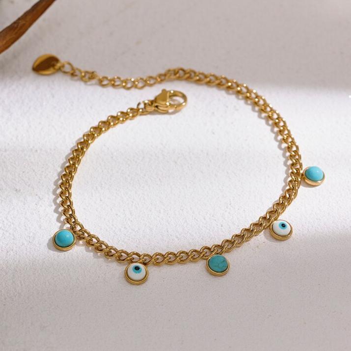 18k Gold Plated Bracelet – Evil Eye with Turquoise Stone