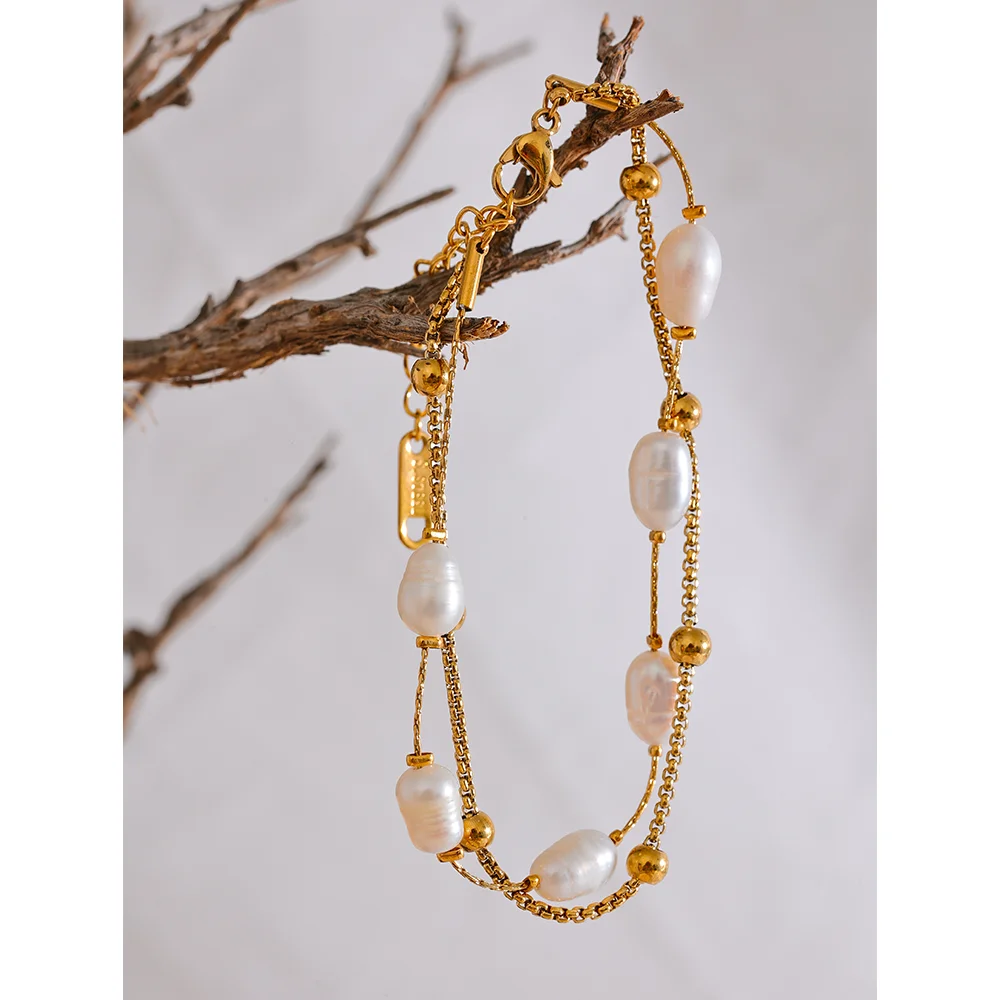 Double-Layer Pearl Bracelet – 18k Gold-Plated