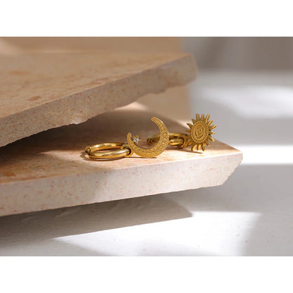 18k Gold-Plated Asymmetric Sun &amp; Moon Earrings
