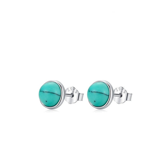Elegant Round Green Turquoise Earrings in 925 Silver