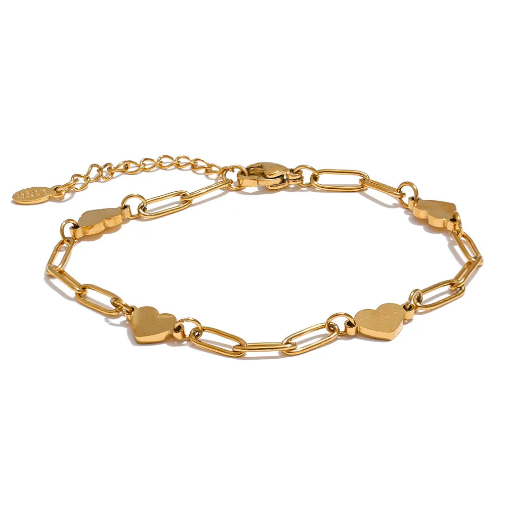 18k Gold-Plated Heart Link Chain Bracelet