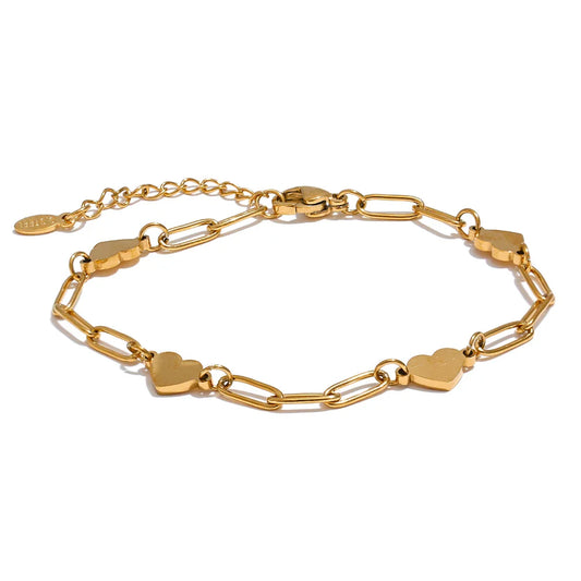 18k Gold-Plated Heart Link Chain Bracelet