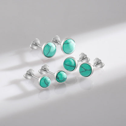 Elegant Round Green Turquoise Earrings in 925 Silver