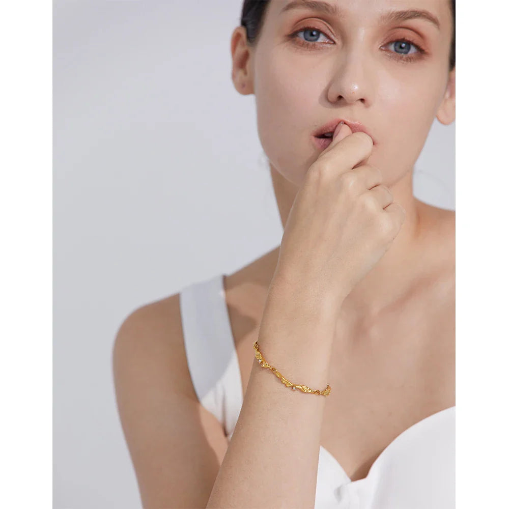 18k Gold-Plated Cracked Stone Texture Bracelet