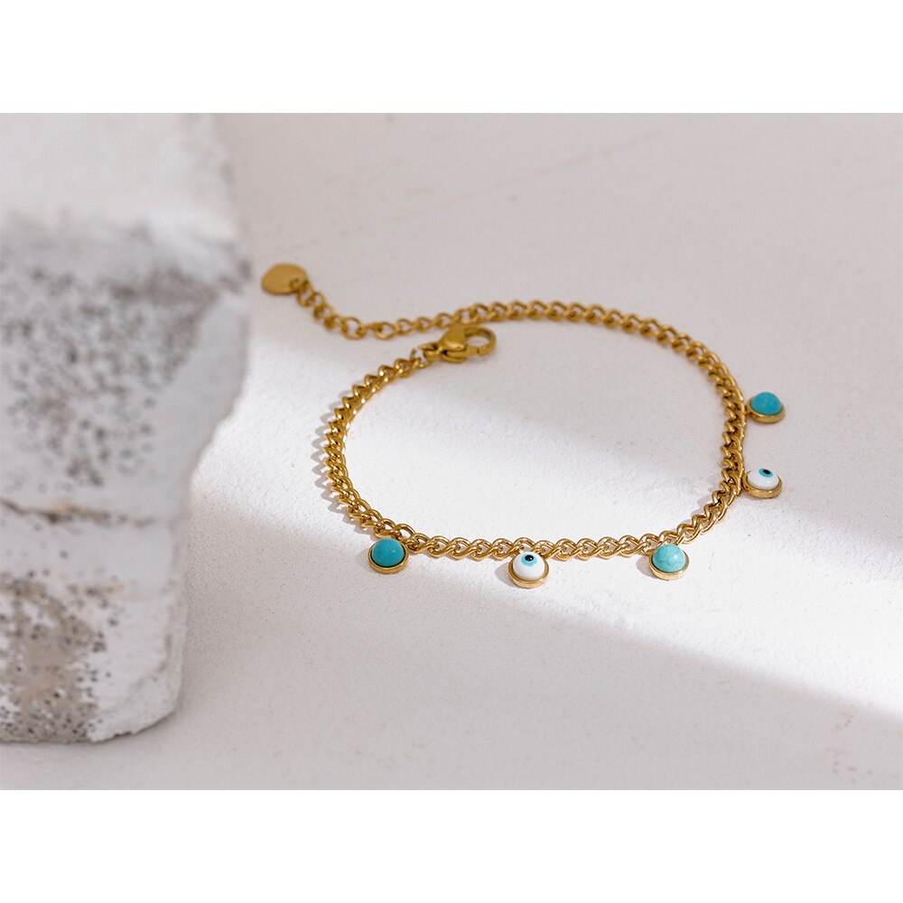 18k Gold Plated Bracelet – Evil Eye with Turquoise Stone