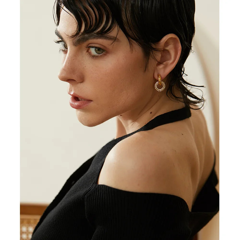18k Gold-Plated Double Hoop Earrings with Zirconia Detailing
